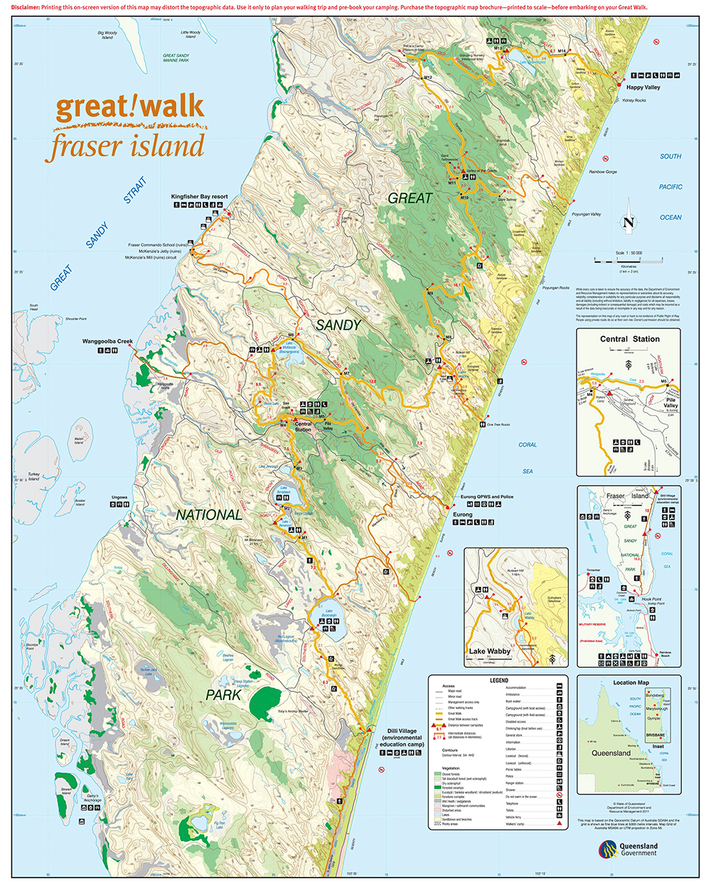 great!walk fraser island topo graphic map